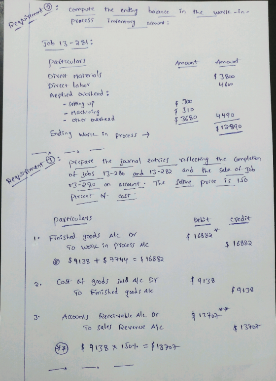 compute process in the work-in- the ending inventory balance account: Requirement Job 13-2810 Amount Amount $3800 460o partic