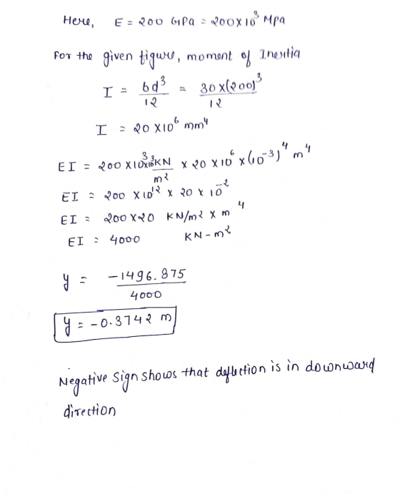 Here, E=Q00 G1Pa = 200 X 10 Mpa for the given moment tigure, % Thestia 3 I = bo 12 30 x(2001 I = QOXIO x10mmy 4 oʻx(1003) my