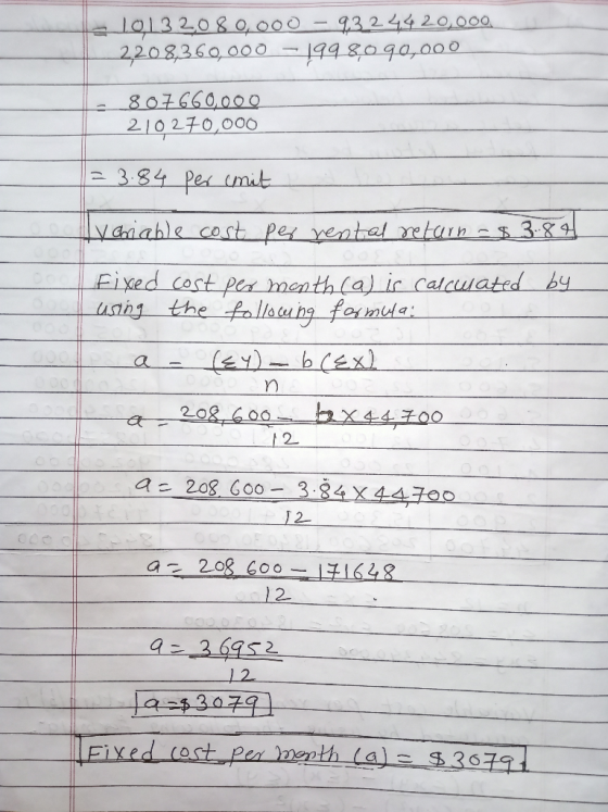 3101320 80,000 - 9324420,000 2,208,360,000 - 199 80 90,000 807660,000 210270,000 = 3.84 per mit Ivariable cost per rental ret