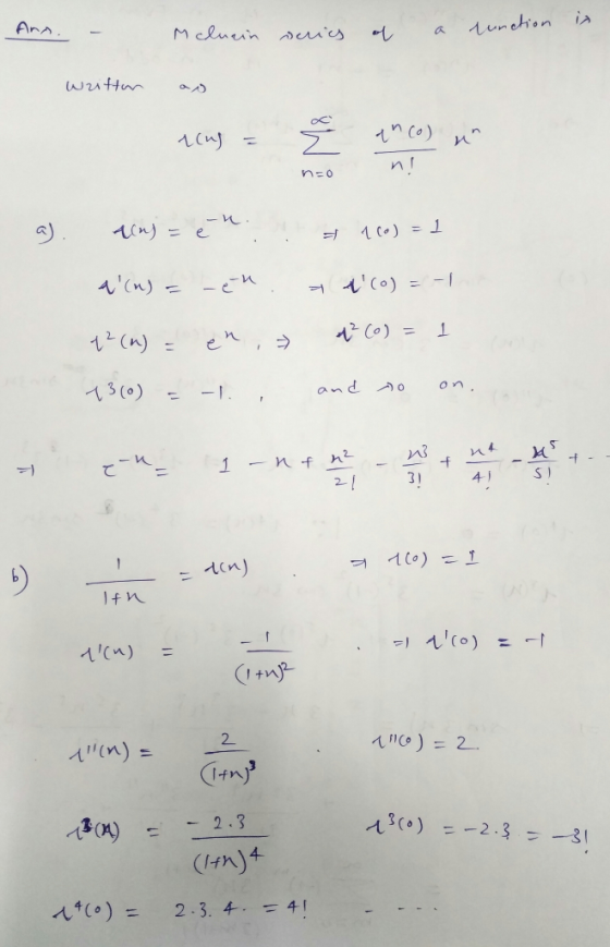 Ann. - Mcluain series of a suunction in Writton 1cus = { {co) na g). 1cm = é + 160) = 1 a(n) = en it(o) = -1 12 (1) = en