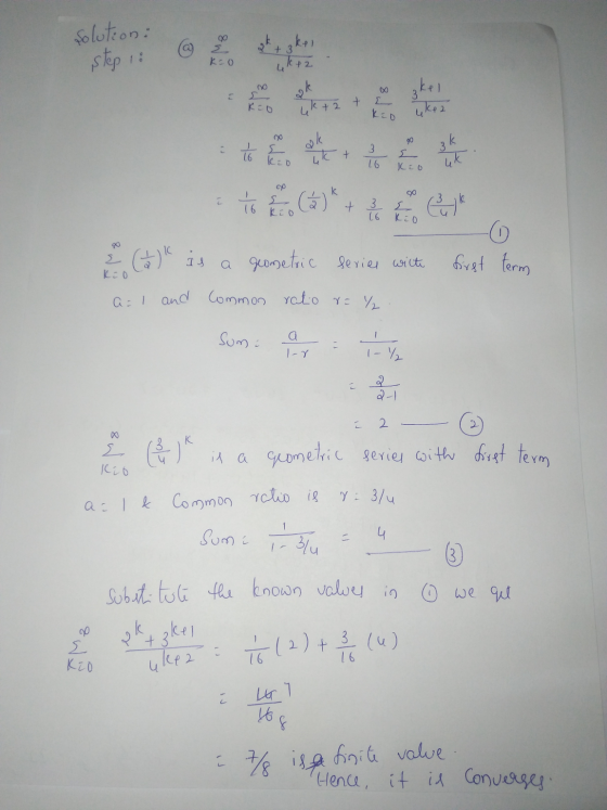 solution: @ Step 1: Koo x okel к сб ik tā t i ke 2 Kio CO to (1) + & (4k as a geometric series with acl and common rato r= %