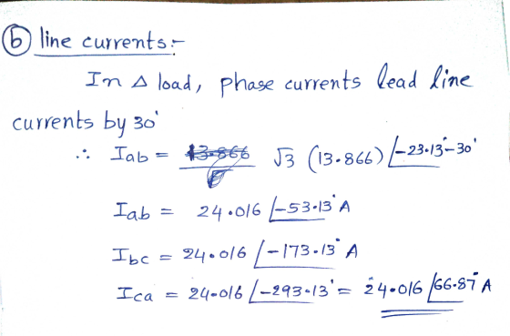 line currents In load, ph age currents lead line currents by 30 3 (13.82 2313-30 Tea 24-olもし293-13s 24.ol656.s7A -