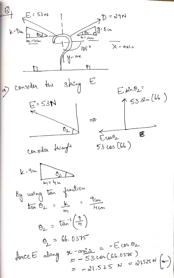 et LE=53N D = 29N kolem 19= 8cm h=2cm m=um 105° X -axis ly can E consider the string a E sino = 53 sin (66) E=53N 02 Ecoso, 5