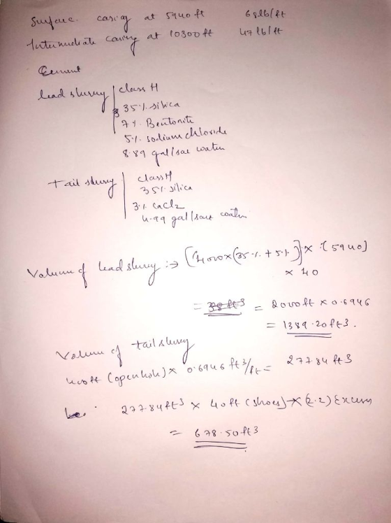 Sufene. caring at squoft tutur audiate caring at 10300ft Golblft 47 lblet Cement lead shorny class H 174. Bentonite 51. sodiu