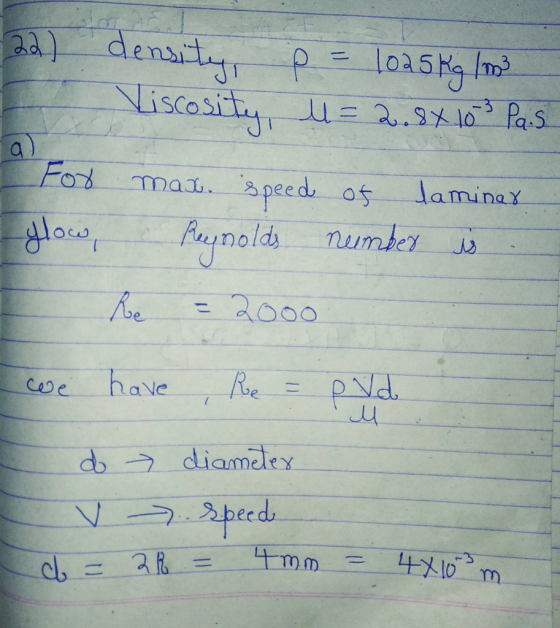 A densityP Niscasit u .10 Pas -3 Ford laminax ma. peced os gloue Paynolds number J 2000 have Roe Cese d diameex NOpeed 4mm 4X