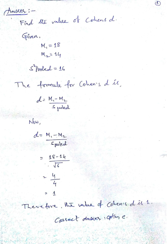 Fad s vl Cohens d ven 2 The fmmulefY Cohens d s odled コ 18-14 TLeve n se value of Cohens d 4 1.