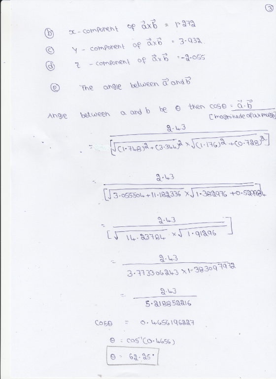 O Y - comporent op ax63-q3a component of axbs The angie belween Gand Angie betweeh a and b be e then cose.b 4 -43 43 3 3133 o6au3 x1 39 30q1q 5.31985aa16