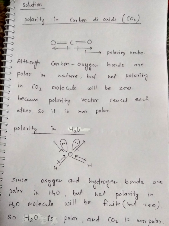 solution polarity in carbon di oxide (co₂) octo + + e polarity vector. Although Carbon- oxygen bonds are polar in nature, but
