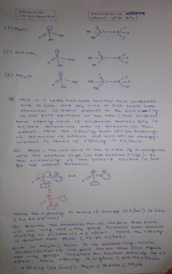 Structure of sulphoxide Structure of attesty adduct with BF3 (1) Phaso, ph 1 mm Ph (2) Phsome, ho B - Me TD Measo F 1 Me -$: