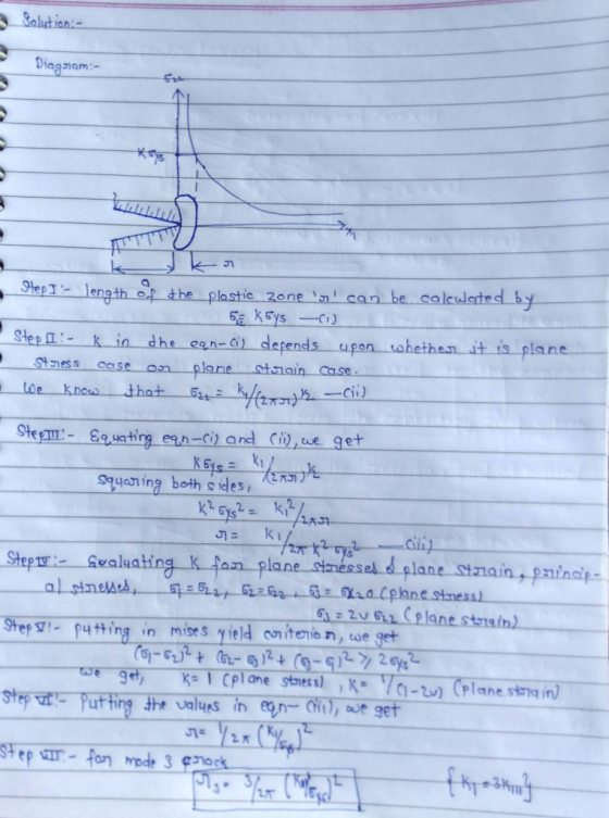 Solution- Diagram- Step I- length of the plastic zone o can be caleweted by 52 koys -CI) Step II!- Ķ in the ean-ci) depend