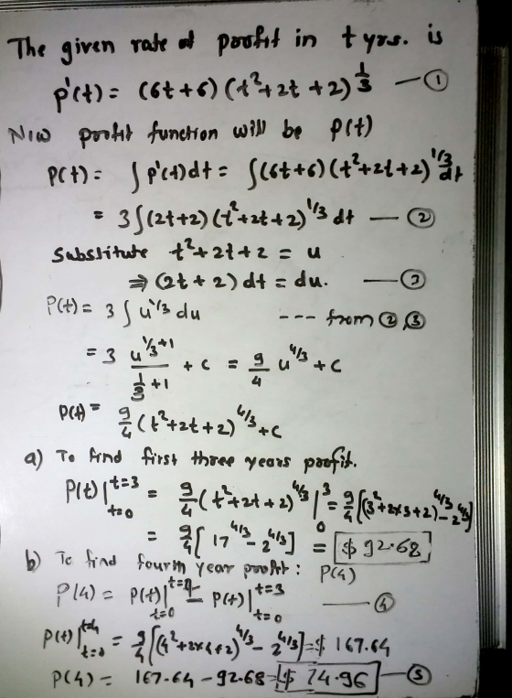 from @ The given rate of profit in t yos. is pict): (6++) (+424 +235 -0 Now profit function will be plt) P(t): pict)dt = f(st