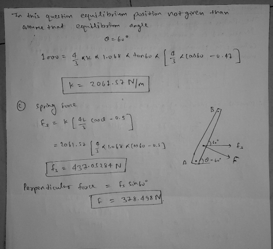 than In this question equilibrium position not given assume that equilibrium angle 0 -60° 1000 = 4 KK & 1.068 & tanto a 을 tla