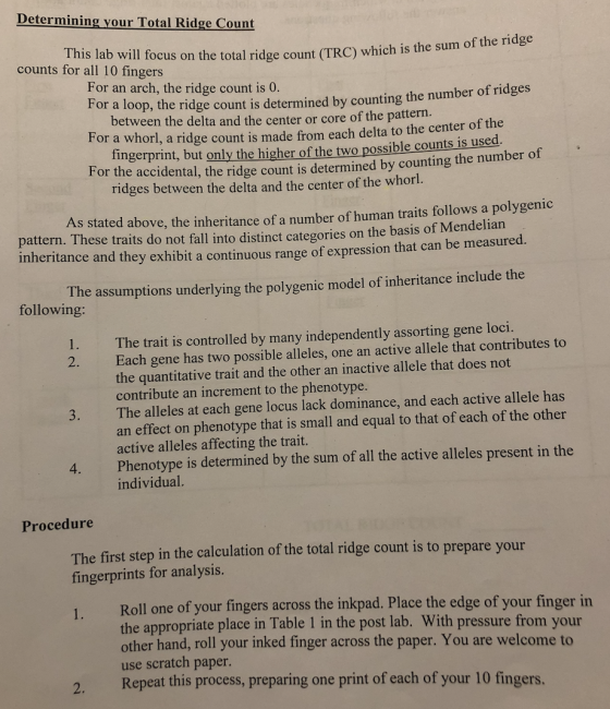 Determining your Total Ridge Count ridge count (TRC) which is the sum of the ridge determined by counting the number of ridge