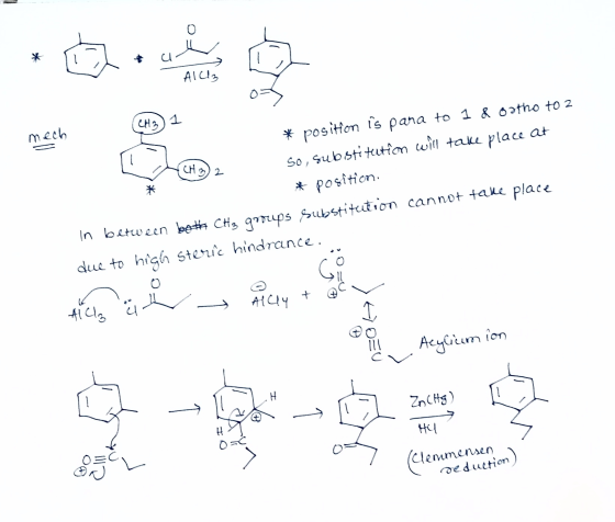 ur ALC mech * position is para to 1 & oatho to 2 So, substitution will take place at * position. CH3)2 In between both CH₃ gr