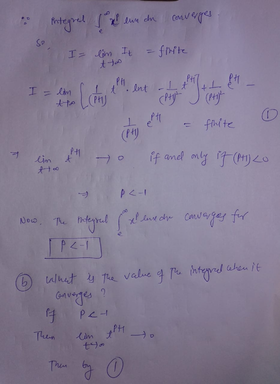 Integred s enn du eure de converges so I= lim It = firite t to PH + PH ent I - lin tto [cony -It CPTY Pt Pt7 ㅗ (PH) finite (P