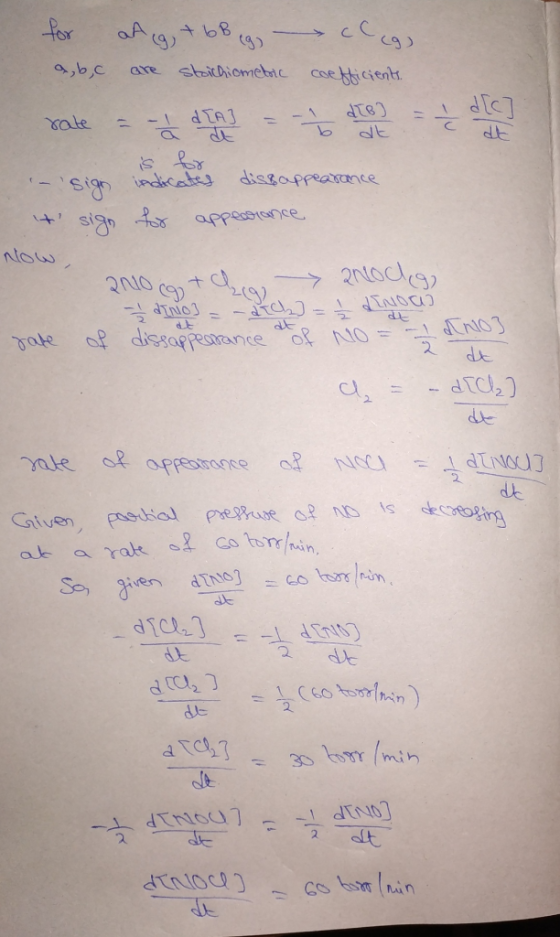 for at g + bB eg, leg) a, b, c are stoichiometic coefficients. rate = a day - 22 < in Sign indicates dissappearance + sign fo