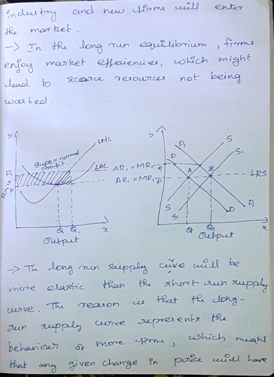 industry and new home will enter the market. -> In the long run equilibrium , firms enjoy market effeciencies, which might cl