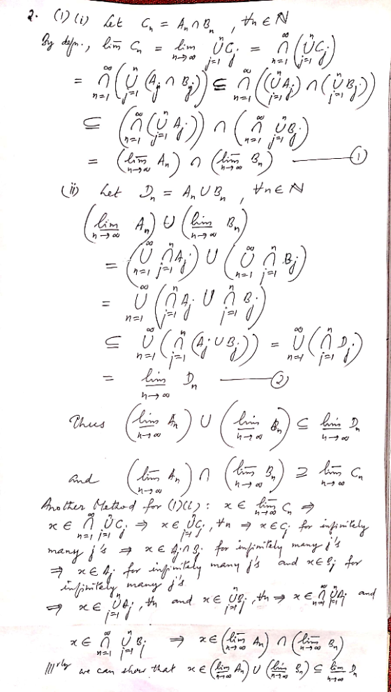 2. (1) (i) Let C = AnnB theN by depen, klein C a li c = (c) - 7(2600)= a(a) nickn) = (yhtyi An) é chemie het In = An U Bm , t