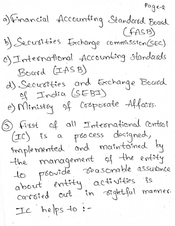 Page-2 a) Financial Accounting Standerod Board (FASB) b) Securities Exchange commission (SEC) c) International Accounting Sta