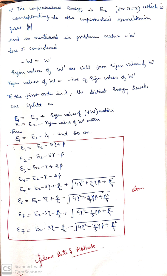 & The unperturbed corresponding to Energy is E₂ the unpestesked (for n=2) which is Hamilhonian part All and as mentioned in p