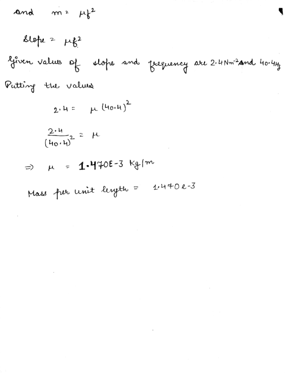 and ma ref² Slope z uf? Given values of slope and Putting the values 204 = H (40.4)? frequency are 2.40. 2 .4 (40.42² M => H
