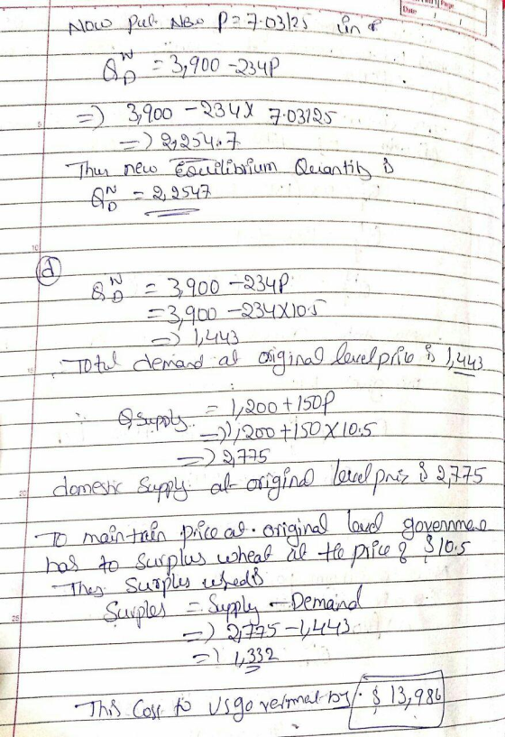NOw pul Ne pa7.03/25 in f Dau Sp=3,900-234P =) 3,900 -234X7:03125 -)2,254.7 Ther new Eouilibium. Quiantib 8 22547 85 =3.900-2