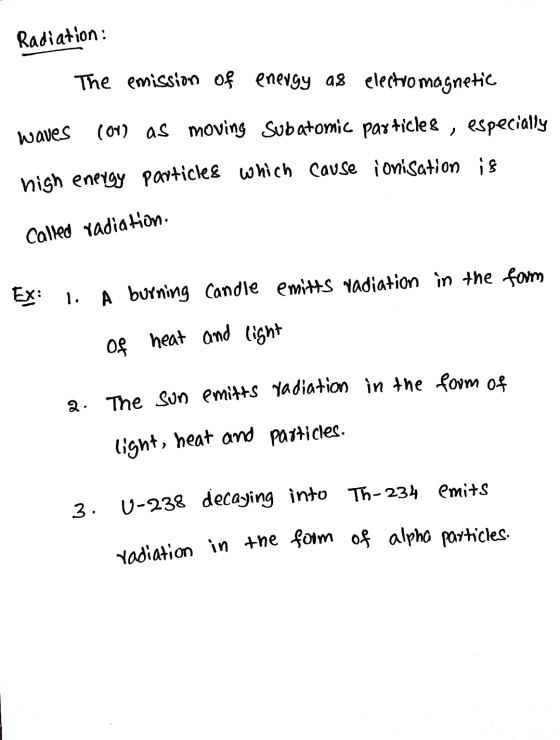 Radiation: The emission of energy as electromagnetic waves (OV) as moving Subatomic particles, especially pparticles which ca