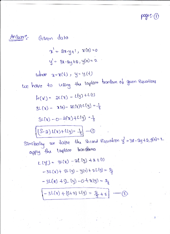 page- Answer - Given data ge= an-yt, 2400) =0 y= 34-ay ta, y(0) = 2 where u= a(4), y = y(t) we have to using the laplaco t
