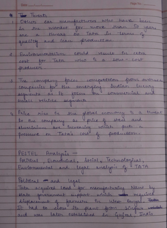 Page No. Date coat · sa Tata a ceap PESTEL Analn2 TATA take diapl Tr had to clean vita piatt- hoon