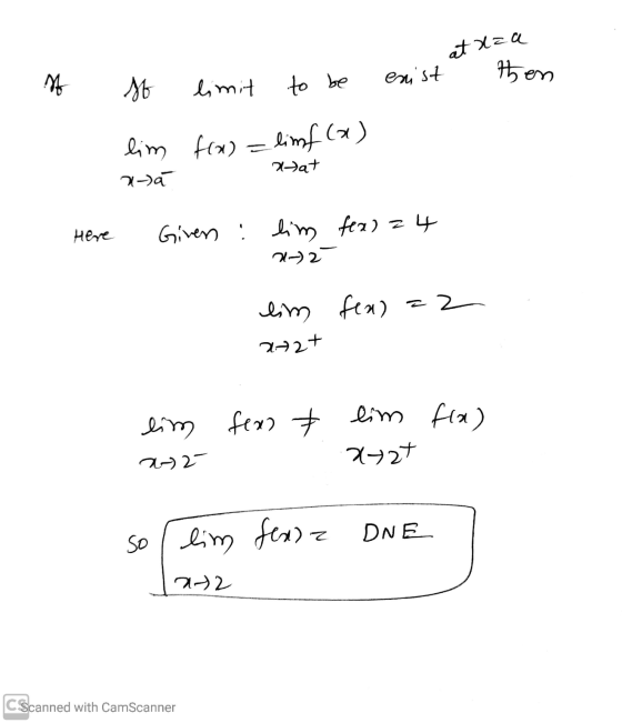 at za then S enist limit so to be lim f(x) = limf(x) ahat a-la Here Given ! lim fex) = 4 1-) 2 az lim fea) anat eim fear * li