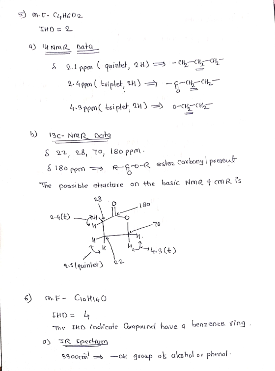 5) (0) F- CLH602 THD = 2 a) HINMR Data s 2.1 ppm ( quintet, 2H) - -cthy-Chhath 2. 4 ppm ( triplet, 941) = -f( th 4:3ppm ( tr