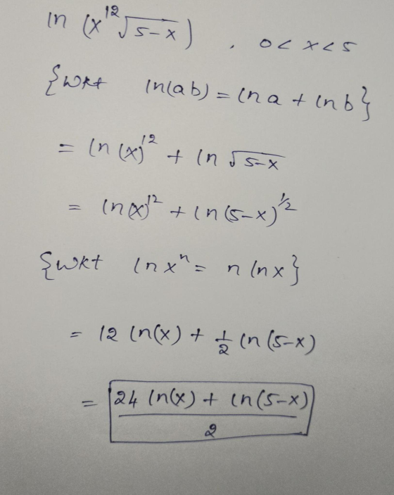 in ( XJs-x) {wit Incab) = (nat en Inb} ocx c5 (n (x² + (nosx ino? / + In (5-x) Swkt Inx= n(nx} 12 in(x) + á In (5-x) 24 In(x)