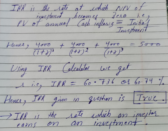 IRR is the rate at which NPV of a investment becomes Zero je, IV of annual Cash inflows = Initial Investment Using IRR Calcul