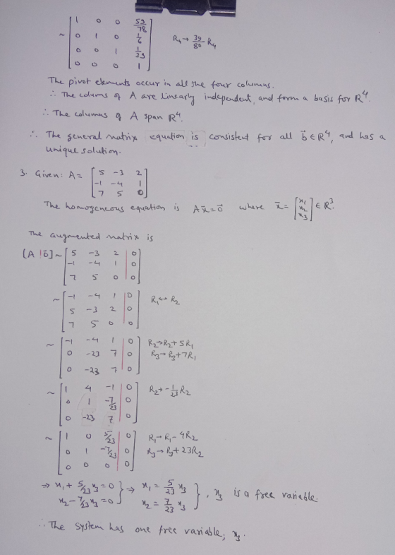 O O O Ray 39 0 - The pivot elements occur in all the four columns. . The colums of A are linearly independent, and form a bas