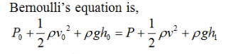 Bemoullis equation is, 6- + pgh, = P + pve + pgh