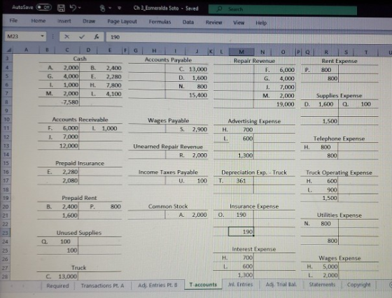 e Search AutoSave File Home B insert 8 Draw C Page Layout Esmeralda Sate Formulas saved Data Review View |M23 x v | 190 4AB