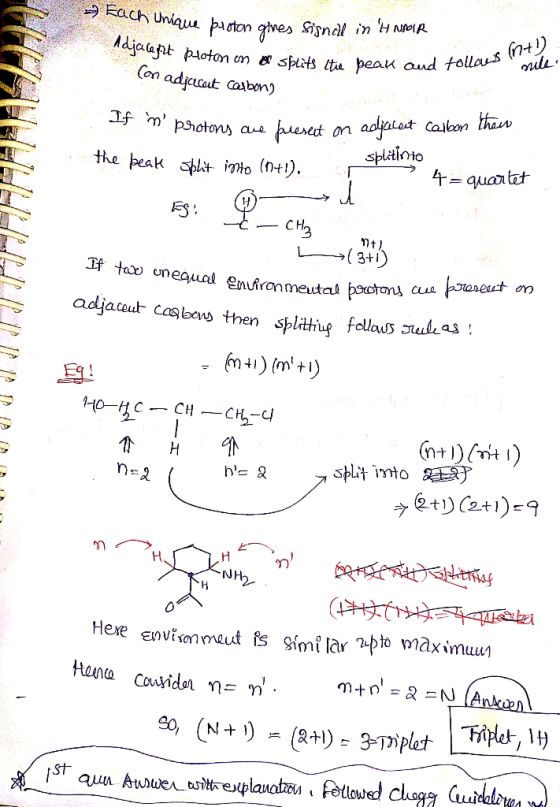 h Unique proton gives signell in H NAGAR Each Unique proton gives Adjacent proton on a splits the Con adjacent calbona peak