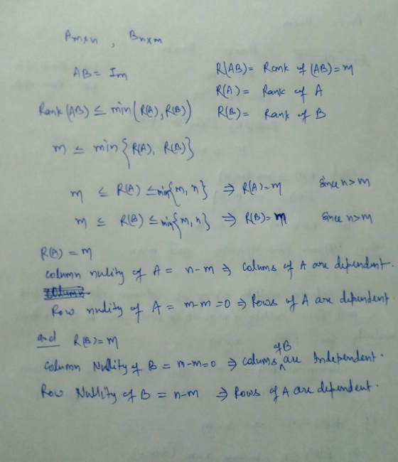 Рузи Бихт AB= Im R(AB)= Rank of (AB) = m R(A)= Rank of A Rank (AB) = min (RIA), RIB)) R(A) = Rank of B ma min & R(A), R(R)} m