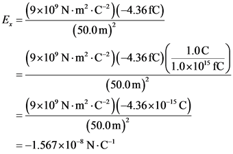|(9x10 N-m2-C2)(-4.36 IC)
Е,
(50.0m)
(9x10° N-m*.c)(4.36(C)|10х10 гC,
1.0C
(50.0m)
(9х10° N-m?-c?)(4.36x10 с)
(50.0m)
3-1.