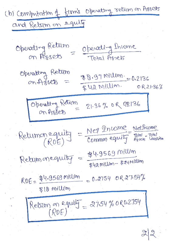 (b) Comptaton 4m openatna vetum on and Relm Aeset n Operating Retum on sets opeatighome Total Agseb peratRetum onAgset 0.97 M