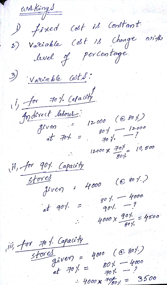 with turskinge D fixed cost is constant - 2 variable cost is change level of percentage 3) Variable costs: i for 70% Capacity