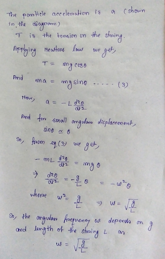 in the The porroticle acceleration is a (shown diagram) e is the tension on the string. Applying Mewtons lane get, we T= mg c