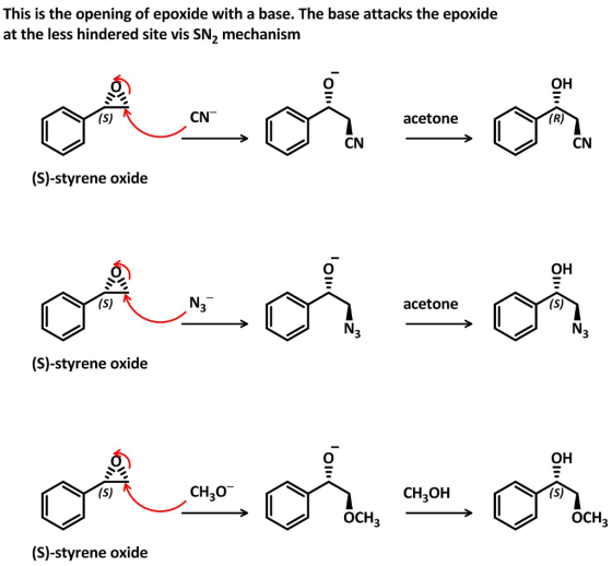 This is the opening of epoxide with a base. The base attacks the epoxide at the less hindered site vis SN mechanism он CN ace