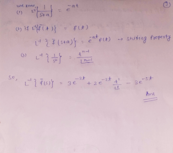 we know è at 11 e sta flt) -at f(t) sniting property (2) if Liff (t)} Lt & I (sta)} : 너로화 ) 4 ny 2ni so, L ? Fis)} - 2t = 3e