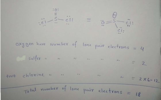 :0 C: oxygen have number of lone pair electrons = 4 Sulfer , ^ - 2 two chlorine . » = 2 x 6=12 i number of lone Tot