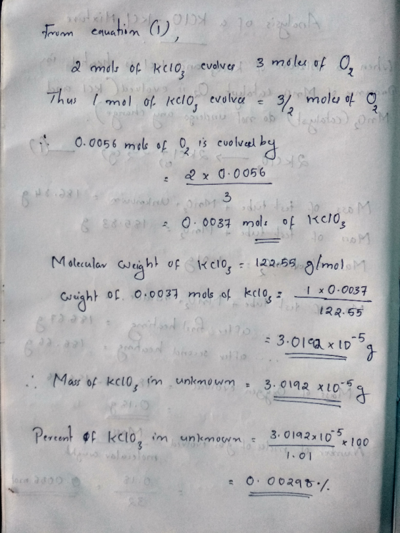 from countin (1) 10 2 mols of Kelo evolves 3 moles of Owl Thus (mol of kelo, evolves & 3% moles of a vlovs SON One ore 06 ( 0