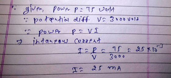 given, power part wartet in potopetal diff. vr 3000 vold E power intancour current Ir pa 15 25410 3000 Ravi V Ir 25 MA