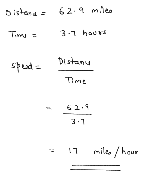 Distance - 62.9 miles Time 3.7 hours Distanu speed Time 6 2.9 3.1 LI miles/hour
