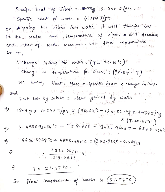 o. 240 Jg°c ५.18५ गc . it wi es fer haat siwer dwill dewore Speuitic heat of Siwer = Spevific hiat of water hot siwer into wa