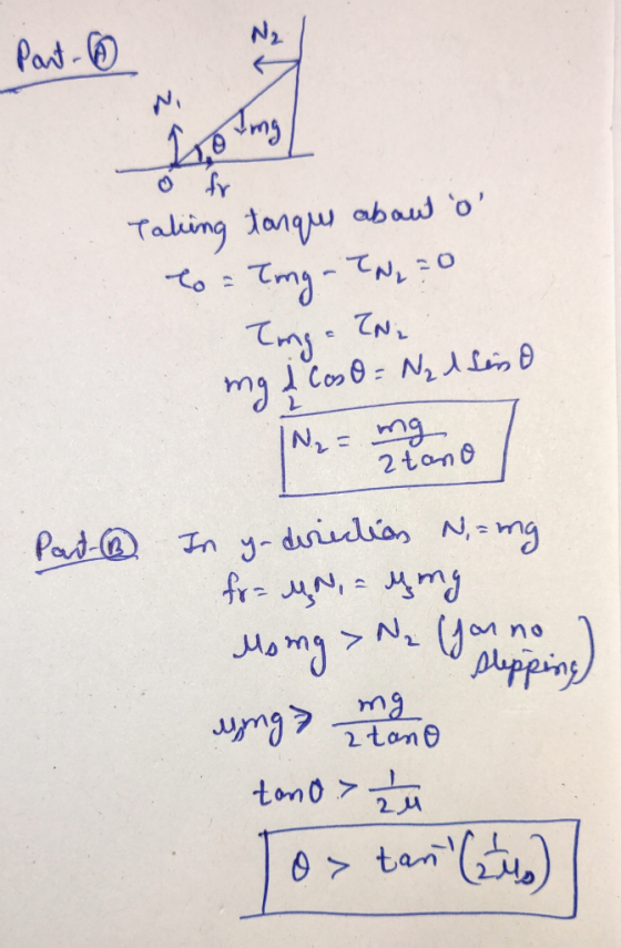 Part- o fr Taking tanque about o to = Tong - TN, = 0 Imea ?Ni mg i Caso = N₂1 Sino Part- In yo diridion Nang fo= MN, a umy M